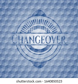 Changeover blue badge with geometric pattern. Vector Illustration. Detailed.