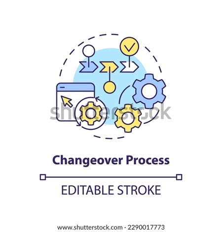 Changeover process concept icon. Manufacturing equipment. SMED methodology abstract idea thin line illustration. Isolated outline drawing. Editable stroke. Arial, Myriad Pro-Bold fonts used