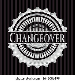 Changeover silvery emblem. Vector Illustration. Mosaic.
