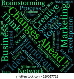 Changes Ahead word cloud on a black background. 