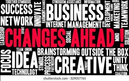 Changes Ahead word cloud on a black background. 