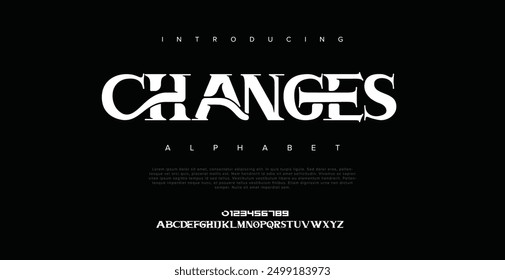 Changes  alphabet, edgy sans serif letters, modern race font for sharp energetic logos, bold headline, sleek typography, cutting-edge typographic design. Vector typeset.