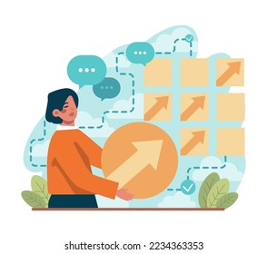 Changes concept. Transformation and evolution metaphor. Modification process with time development. Direction changing. Flat vector illustration