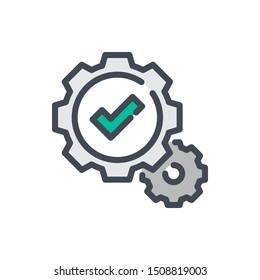 Changes confirmed color line icon. Setting gears with check mark vector outline colorful sign.