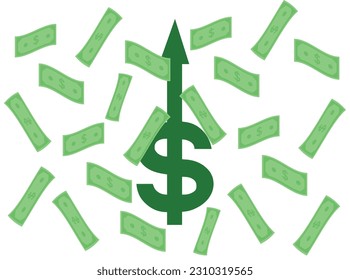 Changes in dollar. American Dollar rise. Dollar exchange rate rises. Vector illustration