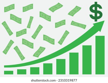 Changes in dollar. American Dollar rise. Dollar exchange rate rises. Vector illustration