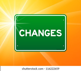 Changes Green Sign - Big road sign with Changes copy and sunny background