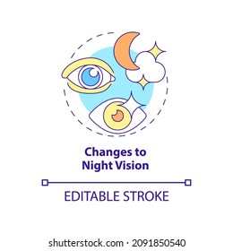 Changes to night vision concept icon. One of major side effects and risks after lasik eye surgery abstract idea thin line illustration. Vector isolated outline color drawing. Editable stroke