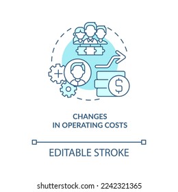 Cambios en el icono de concepto azul de costes de funcionamiento. Razón común para el aumento de precios, idea abstracta ilustración de línea delgada. Dibujo de contorno aislado. Trazo editable. Fuentes Arial, Myriad Pro-Bold utilizadas