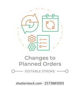 Changes to planned orders duo tone concept icon. Modifications in original production schedules. MRP output. Round two color outline illustration. Abstract vector design. Easy to use in article