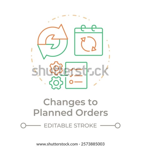 Changes to planned orders duo tone concept icon. Modifications in original production schedules. MRP output. Round two color outline illustration. Abstract vector design. Easy to use in article