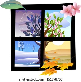 Changes in seasons seen from single window-Vector