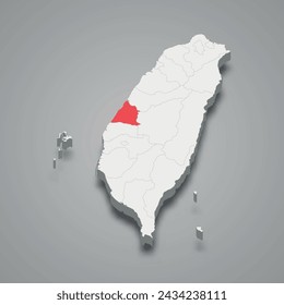 Changhua County division highlighted in red on a grey Taiwan 3d map