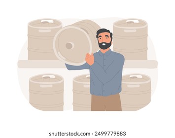 Changing beer keg isolated cartoon vector illustrations. Bar worker carries a keg of draft beer, professional horeca people, small brewery, working in a pub, drink on tap vector cartoon.