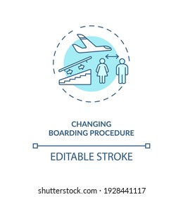 Changing boarding procedure concept icon. Travel during covid 19 idea thin line illustration. Covid test. Tourism service. Vector isolated outline RGB color drawing. Editable stroke