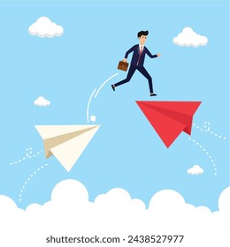 changing businesses, changing jobs, business people changing business targets. Business people finding new business opportunities, vector illustration