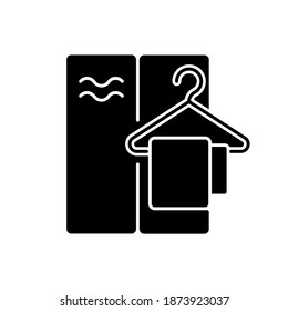 Changing cabin black glyph icon. Water park, summer beach, public swimming pool recreation silhouette symbol on white space. Personal closet for storing spare clothes. Vector isolated illustration