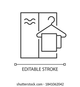 Changing cabin linear icon. Water park, summer beach, public swimming pool recreation thin line customizable illustration. Contour symbol. Vector isolated outline drawing. Editable stroke