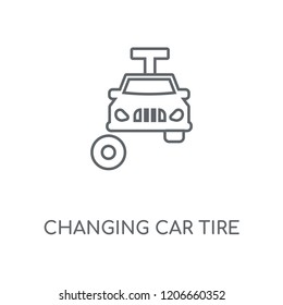 Changing Car Tire linear icon. Changing Car Tire concept stroke symbol design. Thin graphic elements vector illustration, outline pattern on a white background, eps 10.