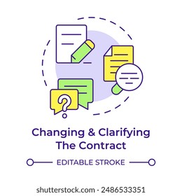 Changing and clarifying the contract multi color concept icon. Employment terms, agreement negotiation. Round shape line illustration. Abstract idea. Graphic design. Easy to use in infographic