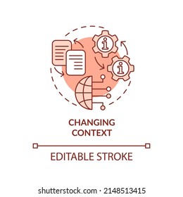 Changing context terracotta concept icon. Info industry issue abstract idea thin line illustration. Data transformation. Isolated outline drawing. Editable stroke. Arial, Myriad Pro-Bold fonts used