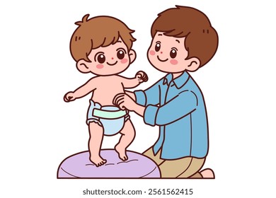 Changing a baby’s diaper. Vector illustration in cartoon style.