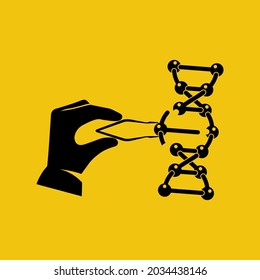 Cambio del concepto de ADN. ADN de manipulación. Proceso de síntesis. El doctor edita helix. Investigación de laboratorio. Diseño plano de ilustración vectorial. Aislado sobre fondo blanco.