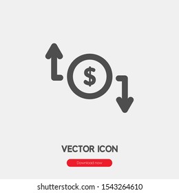Changing of dollar value vector icon. Changing of dollar value symbol. Linear style sign for mobile concept and web design. Changing of dollar value symbol illustration. Pixel vector graphics - Vector