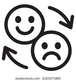 Icono del contorno de emoción cambiante, icono relacionado con la salud mental.