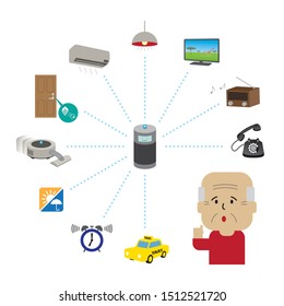 Changing life with smart speakers (created in vector data)