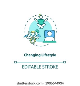Changing lifestyle concept icon. CFS treatment idea thin line illustration. Energy levels improvement. Providing quality sleep. Vector isolated outline RGB color drawing. Editable stroke