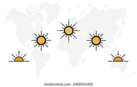Changing. Movement path sun. Sunrise Sunset. Vector illustration.