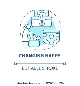 Changing nappy blue concept icon. Child nursing abstract idea thin line illustration. Baby hygiene. Remove skin rash with powder and cream. Vector isolated outline color drawing. Editable stroke