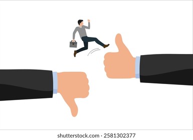 Changing oneself towards better opportunities, improvement or courage to take risks, career growth, business challenges, entrepreneur courage jumps from thumbs down to thumbs up.
