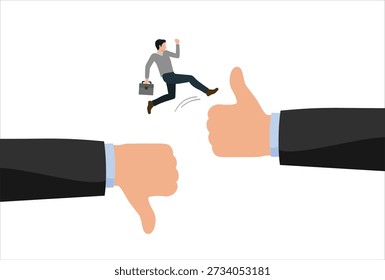 Changing oneself towards better opportunities, improvement or courage to take risks, career growth, business challenges, entrepreneur courage jumps from thumbs down to thumbs up.


