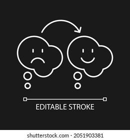 Changing opinion white linear icon for dark theme. Different view. Reconsider and change mind. Thin line customizable illustration. Isolated vector contour symbol for night mode. Editable stroke