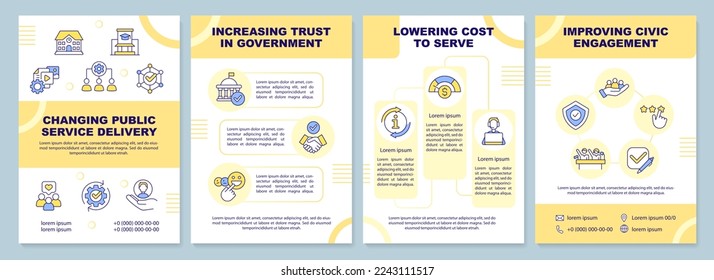 Changing public service delivery brochure template. Leaflet design with linear icons. Editable 4 vector layouts for presentation, annual reports. Arial-Black, Myriad Pro-Regular fonts used
