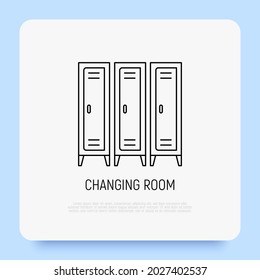 Changing room with lockers thin line icon. Modern vector illustration.