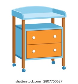 A changing table with drawers for storing nursery essentials and baby care products in a nursery or child's room