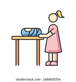 Cambiar icono de color RGB de tabla. Restaurante para mamá y niños. Madre cambiando pañal por bebé. Atención de higiene para recién nacidos. Cuarto de guardería, aseo. Nana vistiendo a un bebé. Ilustración vectorial aislada