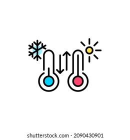 Changing temperature. Extreme cold and heat. Pixel perfect, editable stroke colorful icon