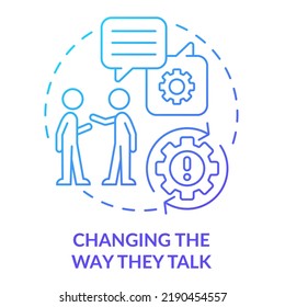 Changing Way They Talk Blue Gradient Concept Icon. Teen Peer Pressure Abstract Idea Thin Line Illustration. Personality Change. Social Behavior. Isolated Outline Drawing. Myriad Pro-Bold Font Used