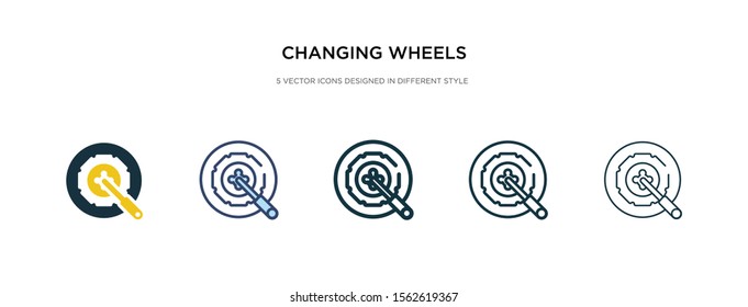 changing wheels tool icon in different style vector illustration. two colored and black changing wheels tool vector icons designed in filled, outline, line and stroke style can be used for web,