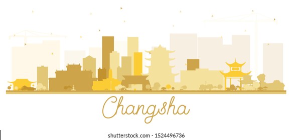 Changsha China City Skyline Silhouette with Golden Buildings Isolated on White. Vector Illustration. Business Travel and Tourism Concept with Modern Architecture. Changsha Cityscape with Landmarks.