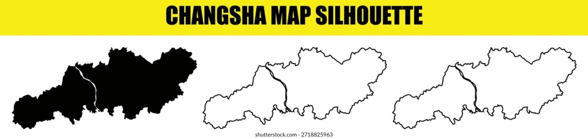 Changsha map silhouette collection shows china region map outline. Changsha city geographic boundary and shape of changsha mainland are presented with distinct styles.
