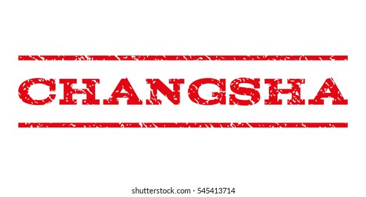 Changsha watermark stamp. Text caption between horizontal parallel lines with grunge design style. Rubber seal stamp with dust texture. Vector intensive red color ink imprint on a white background.