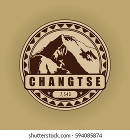 Changtse, mountain symbol, abstract patch, with name, and height in meters, vector illustration