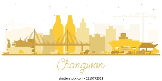 Changwon South Korea City Skyline Silhouette with Golden Buildings Isolated on White. Vector Illustration. Business Travel and Tourism Concept with Historic and Modern Architecture. Changwon Cityscape