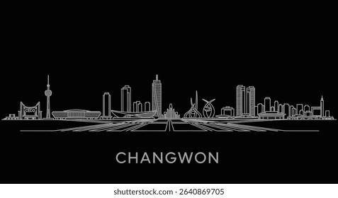 Changwon with South Korea City skyline contour.