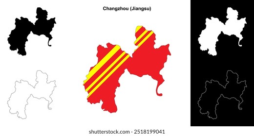 Conjunto de mapa de contorno em branco Changzhou